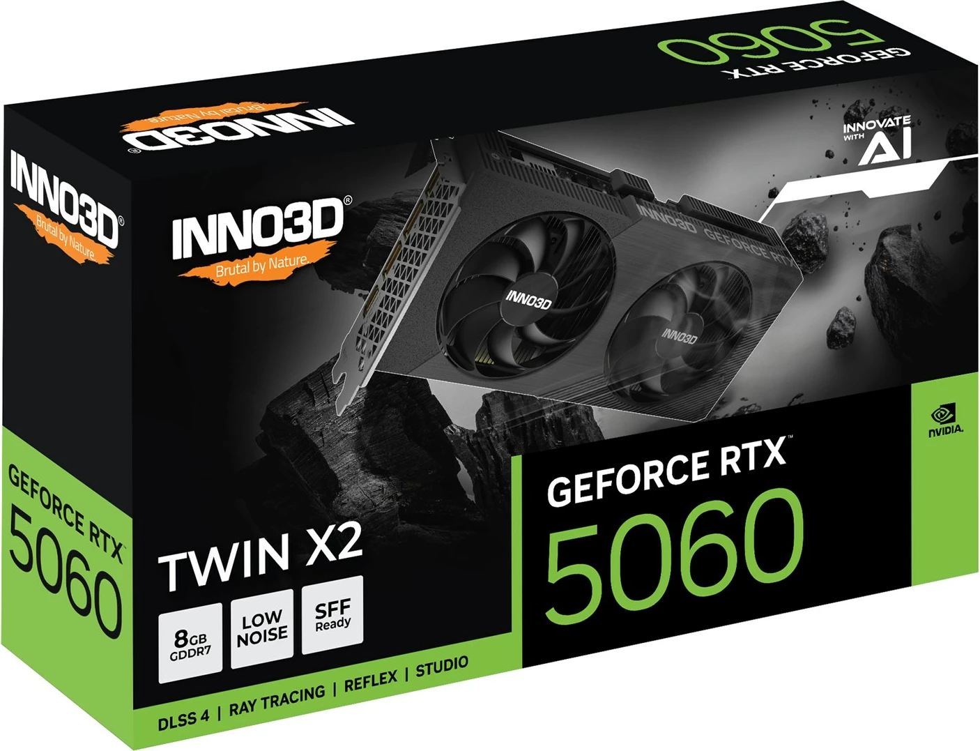 Grafična kartica 8 GB GDDR7, črna, INNO3D GeForce RTX 5060 Twin X2 Grafična kartica 8 GB GDDR7, črna, INNO3D GeForce RTX 5060 Twin X2