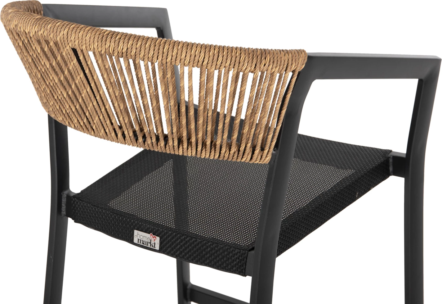 Barski stol iz aluminija črne barve FH5892.15 srednje višine črna tekstilna tkanina in bež ratan 56,5x57x99,5 cm