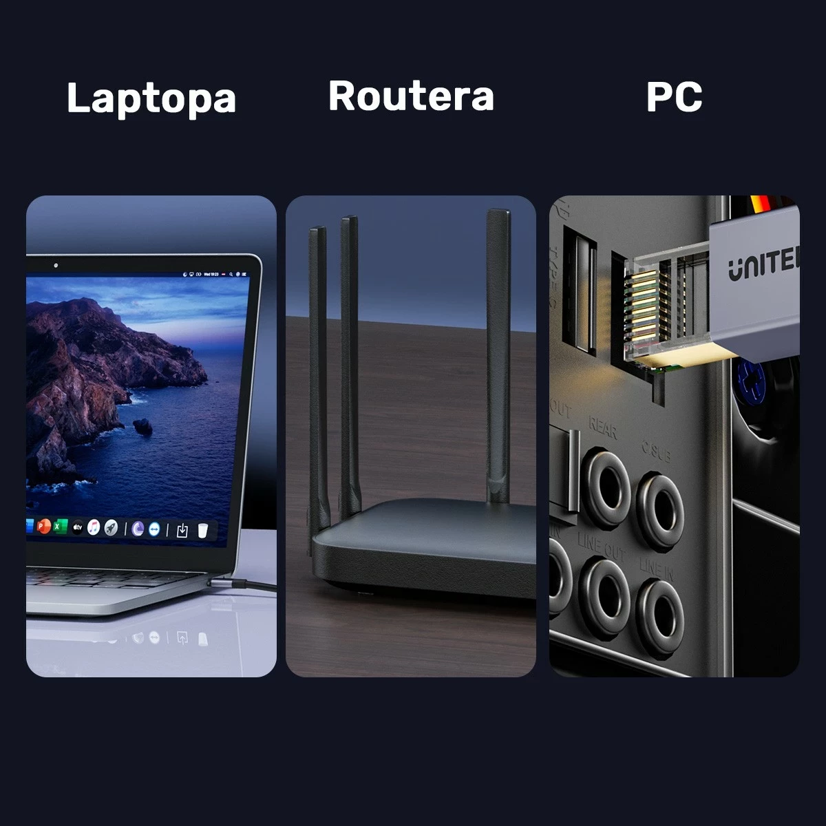 Ethernet kabel Unitek RJ-45 LAN, patchcord cat.8, 5 m, črno-siv