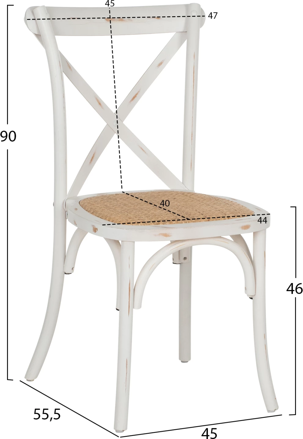 Stol Owen zložljiv lesen iz bukovega lesa v barvi bele pranja s križanim hrbtom FH8575.04 45x55,5x90 cm