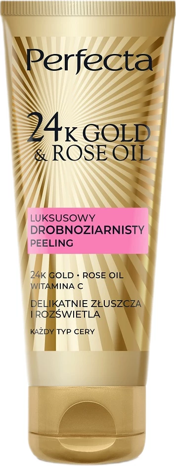 Piling za obraz za ženske, luksuzen, 24K Gold & Rose Oil, fine zrnce, 75 g Perfecta