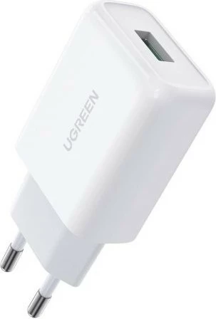Stenski polnilec USB-A Quick Charge 3.0 18W, Ugreen, bel