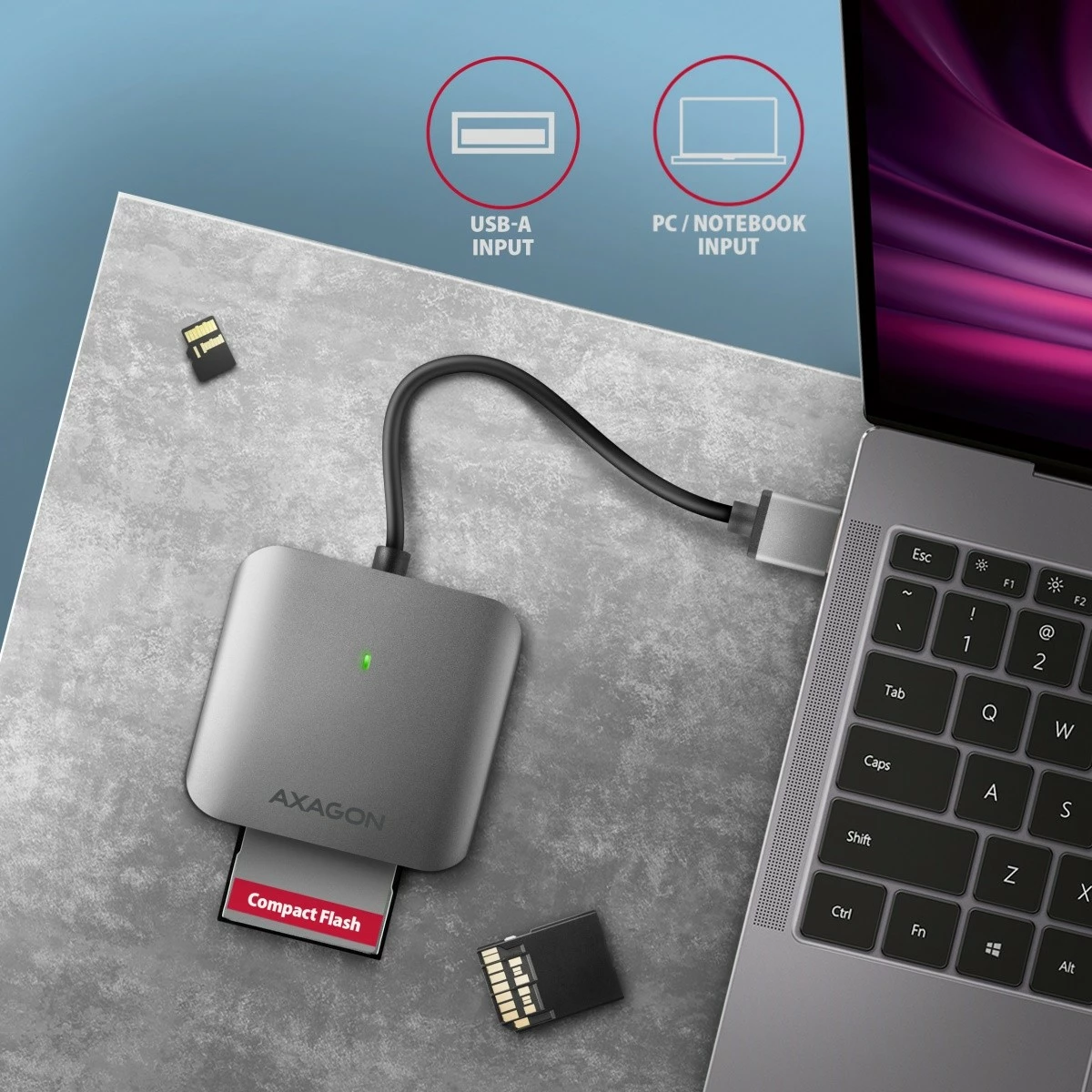 Kompakten bralnik kartic AXAGON CRE-S3, USB-A, 3 reže, USB 3.2 Gen 1, siv Kompakten bralnik kartic AXAGON CRE-S3, USB-A, 3 reže, USB 3.2 Gen 1, siv