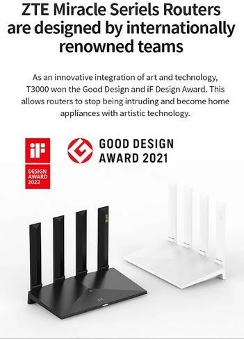 Usmerjevalnik Wi‑Fi 6, 3000 Mbps, 4 antene, bel — ZTE T3000 IDU