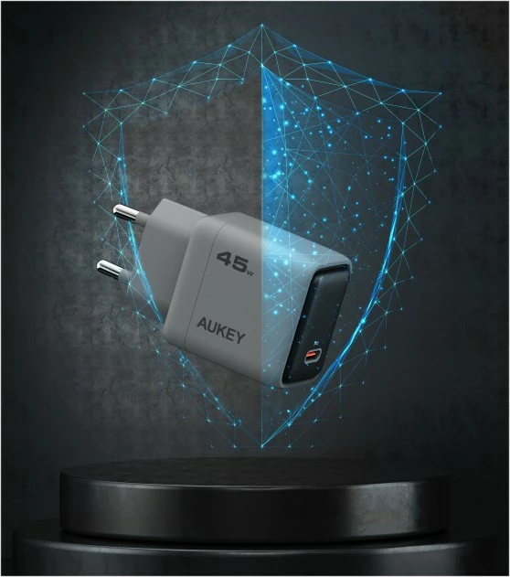 Stenski polnilec AUKEY PA-C2, 45 W, 1x USB-C, siv
