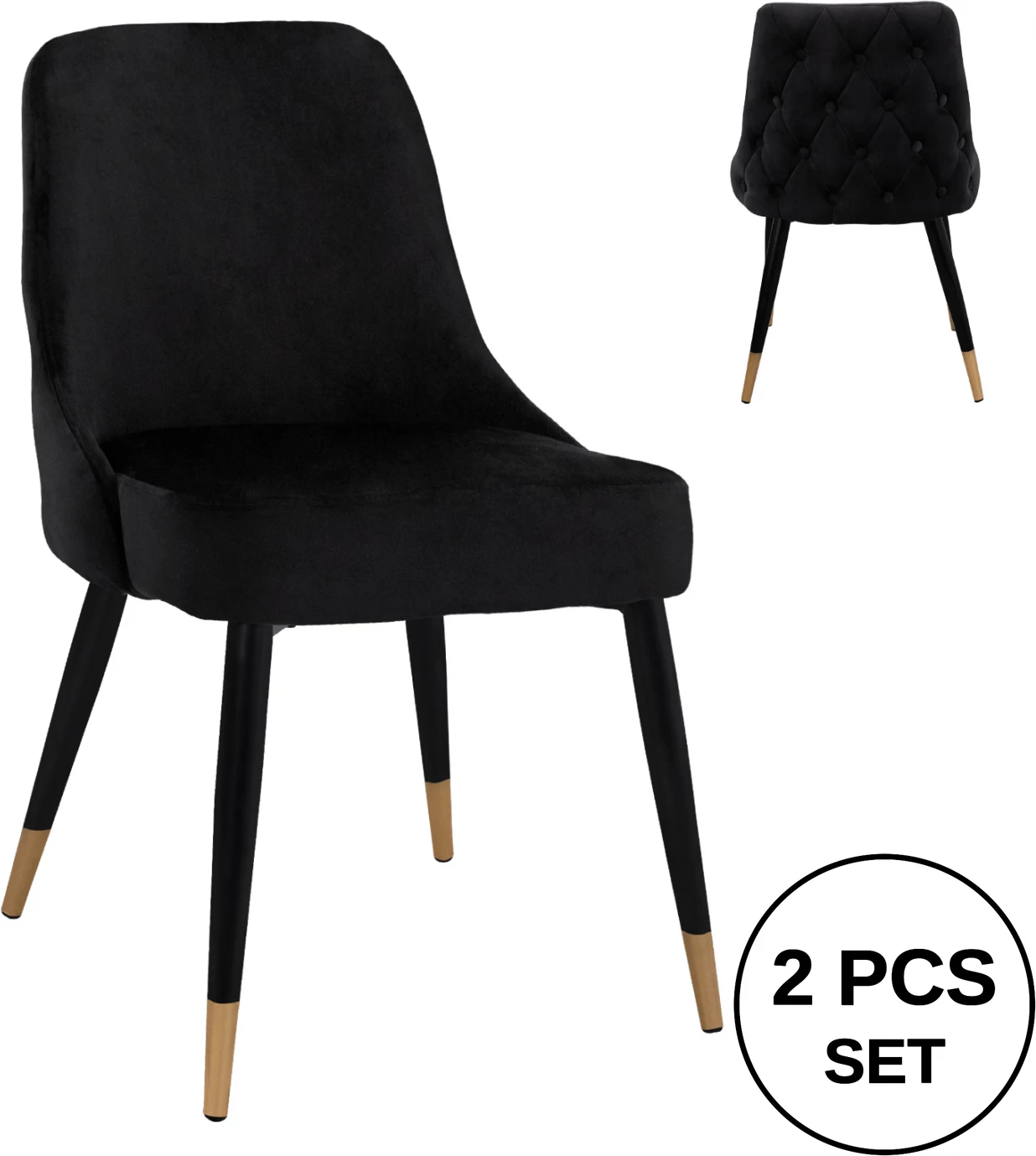 Jedilni stol Serenity FH8527.04 iz žameta v črni barvi z kovinskim okvirjem 52x61x83cm, set 2 kosov