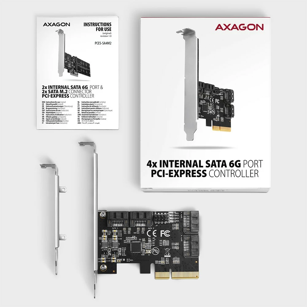 Razširitvena kartica 4x SATA 6G, PCIe, ASM1164 AXAGON PCES-SA4X4, za računalnik, črna Razširitvena kartica 4x SATA 6G, PCIe, ASM1164 AXAGON PCES-SA4X4, za računalnik, črna