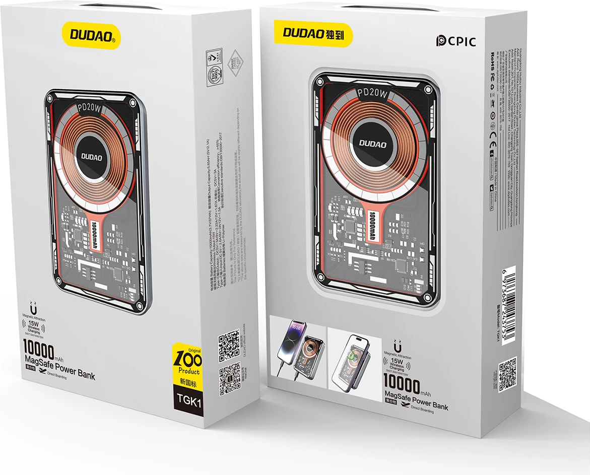 Power bank Dudao TGK1, 10000 mAh, MagSafe brezžično, 20 W, črn
