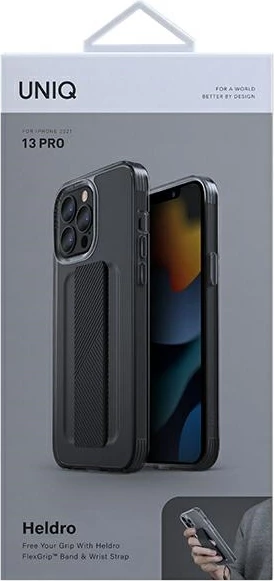 Ovitek s fleksibilnim trakom FlexGrip za iPhone 13/13 Pro UNIQ Heldro, siv