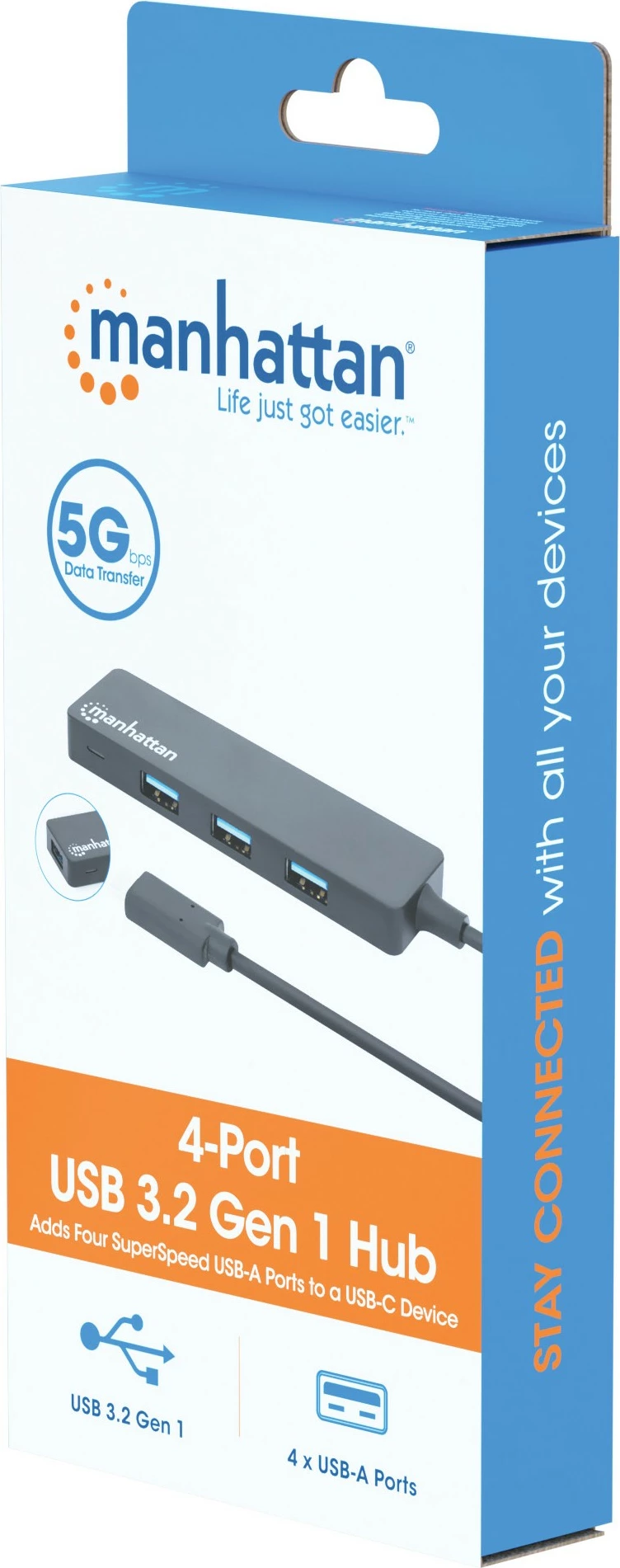 USB-hub 4-portni 3.2 Gen 1 USB, USB-C na 4× A, črn - MANHATTAN