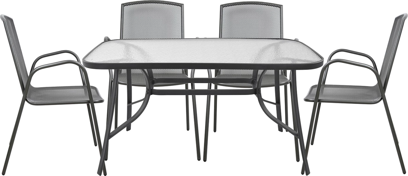 Komplet jedilne mize 5 kosov siva miza & 4 naslanjači sive barve