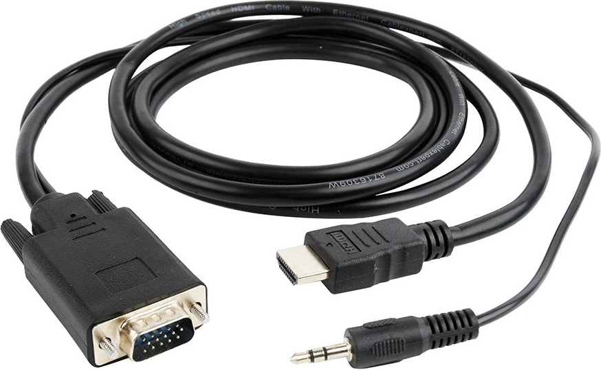 Adapter kabel HDMI na VGA z 3,5 mm avdio, Gembird, type-A, črn