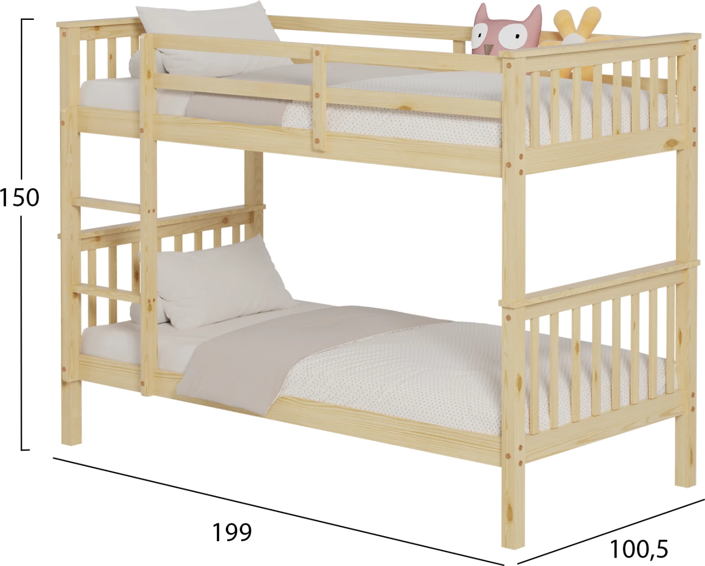 Pograd za otroke LANTAI FH682.01 iz borovega lesa v naravni barvi - vzmetnice 190x90 cm