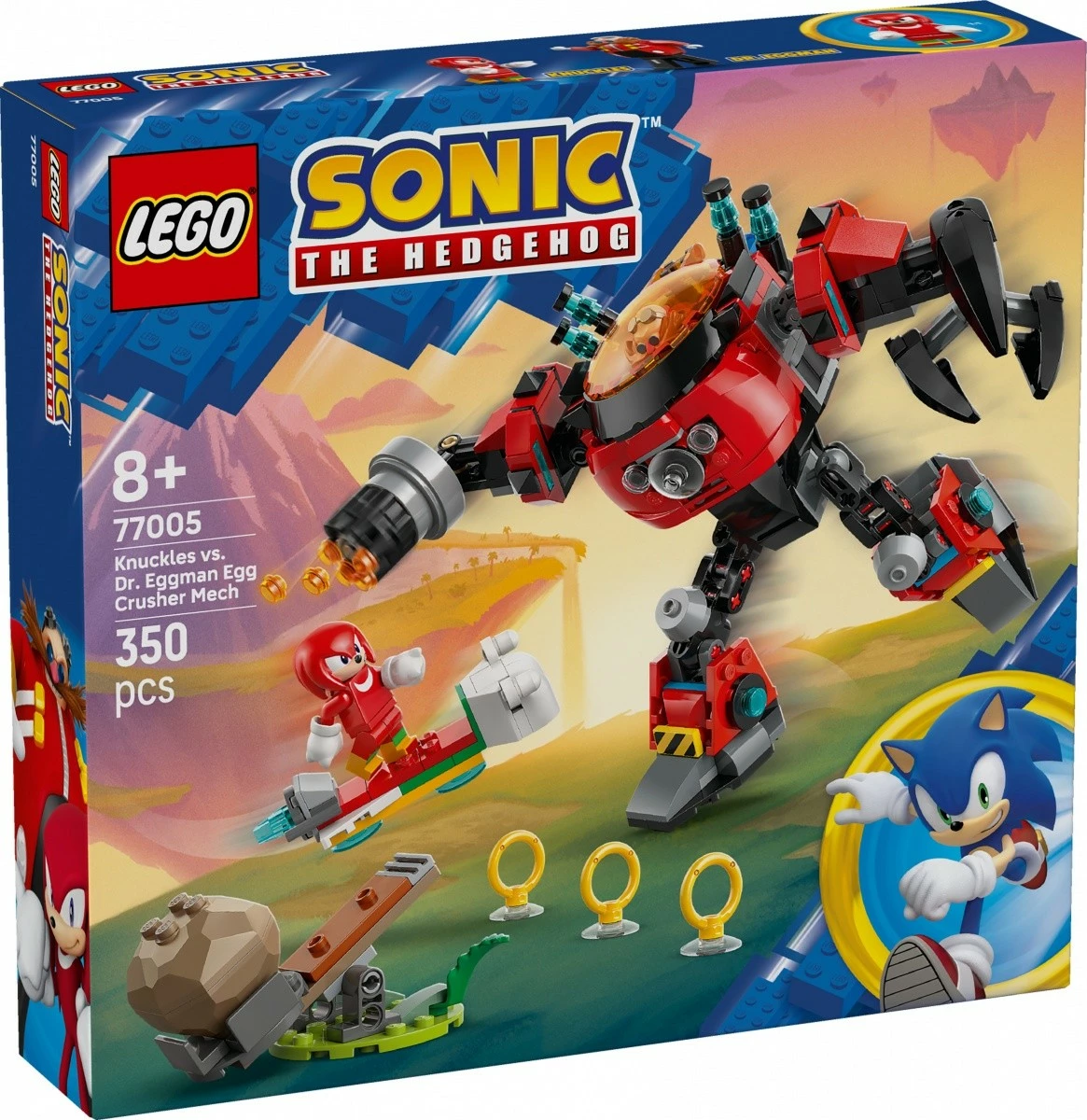 Gradbeni set, Knuckles proti Dr. Eggman v Egg Crusher Mech (350 kosov) - LEGO Sonic the Hedgehog 77005