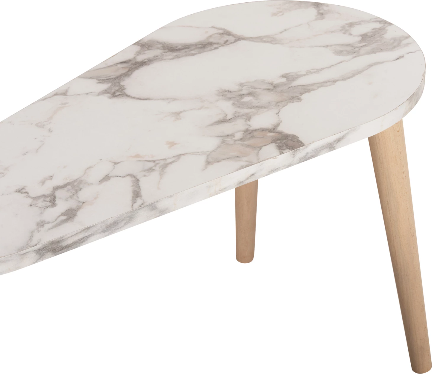 Klubske mizice 2 kosa APRILIA FH18179.03 melamin v naravni in beli marmor-lesene noge v naravni 94x47x47,5Hcm