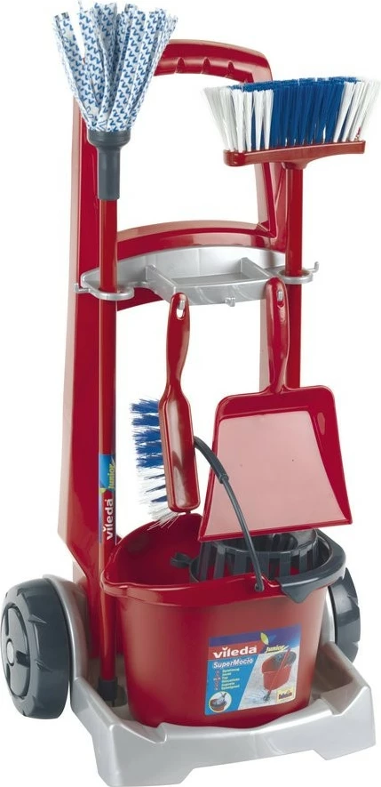 Karrocë pastrimi igrača Vileda Junior, set z dodatki, za otroke, rdeče/modro