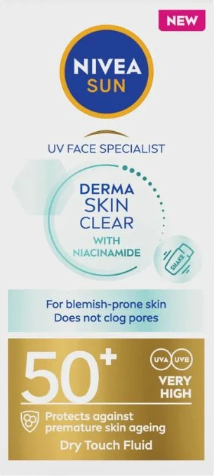 Fluid za obraz Derma Skin Clear, Nivea, SPF50, 40 ml, za ženske
