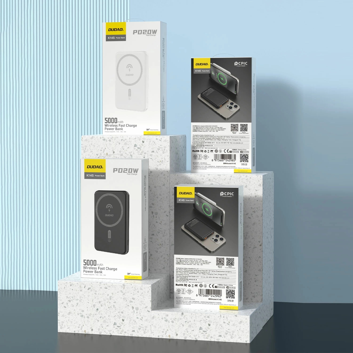 Zunanji akumulators 5000mAh Dudao K14S, MagSafe, USB-C/USB-A, črn