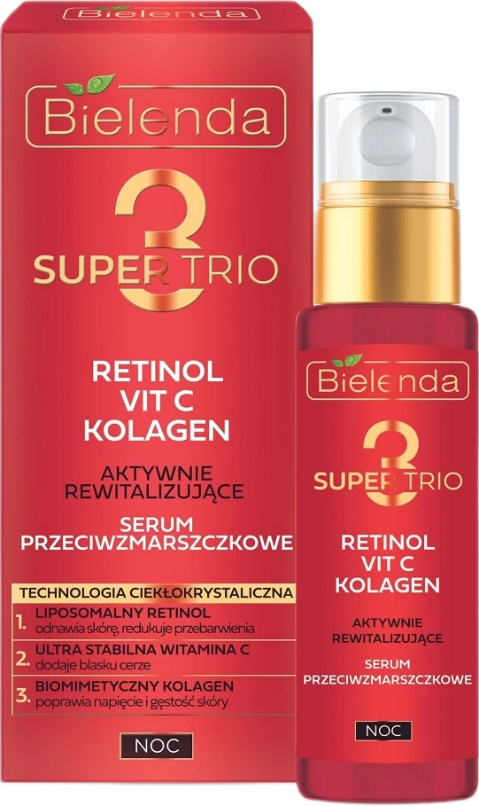 Nočni serum proti gubam za obraz Bielenda Super Trio, za ženske, 30 ml
