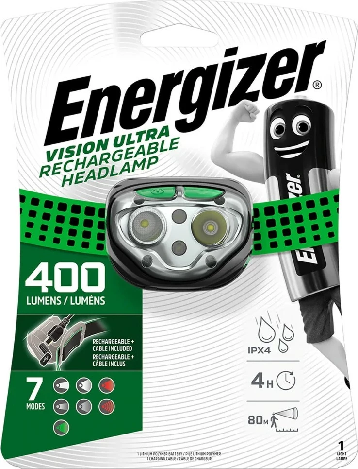 Svetilka za glavo Vision Ultra, Energizer, 400 lumnov, 15 h, črno/zelena