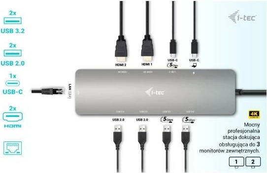 Računalniško ohišje za dok i-tec C31NANOHDM2DOCPD, 2x HDMI, USB-C, 100W, kovina, črno