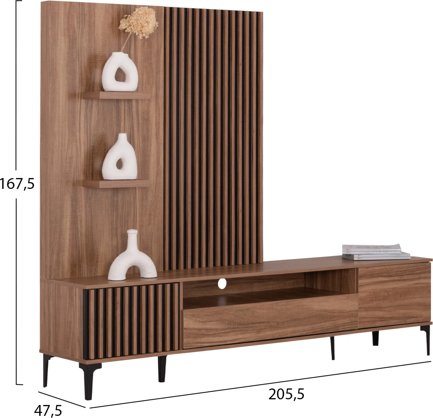 Komplet pohištva za TV serije Harry FH18010.01 melamin v naravni barvi lesa-črna 205.5x40x167.5H cm