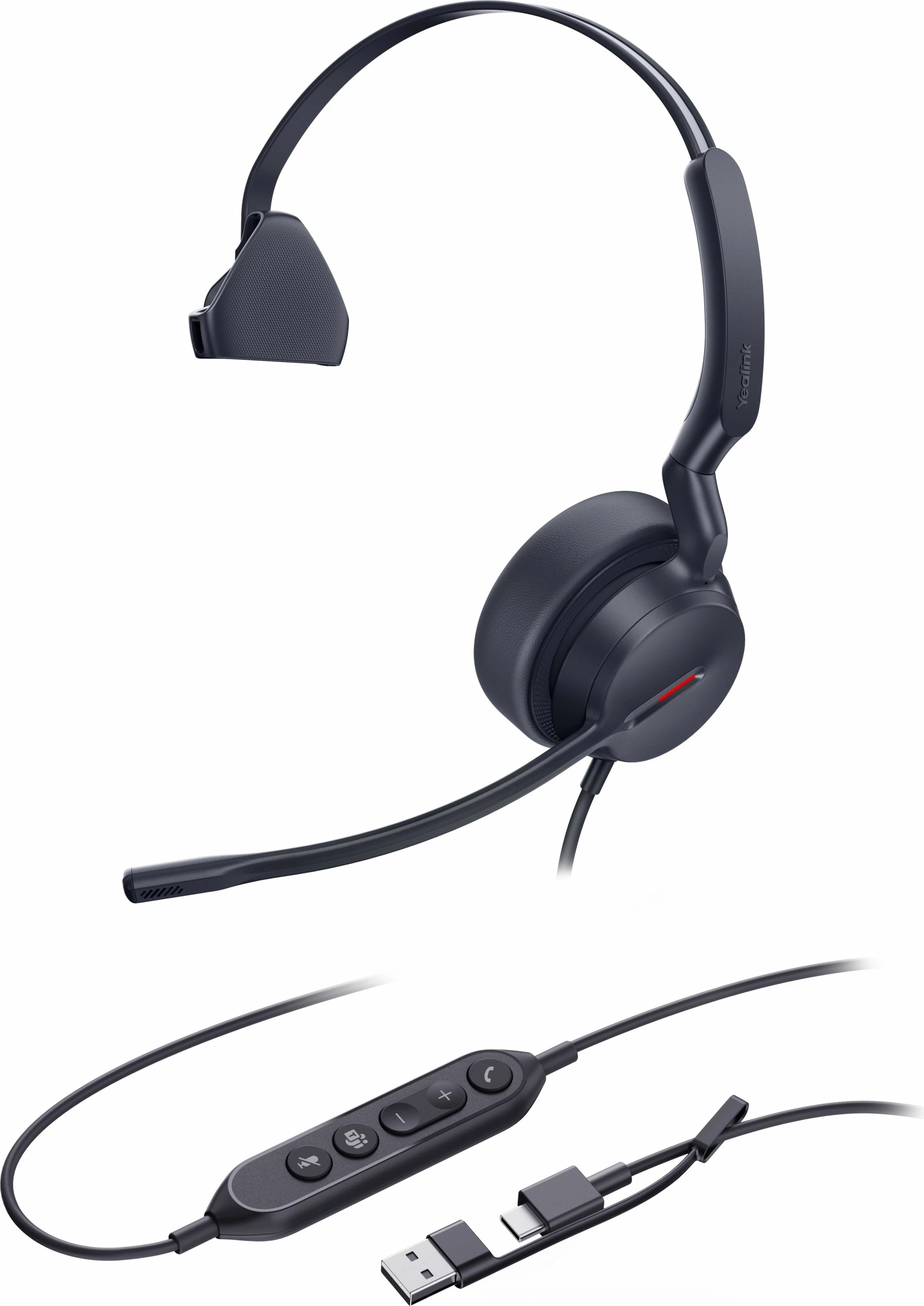 Monauralne slušalke za pisarno in klicni center Yealink UH44 Teams, USB-C/A, črne