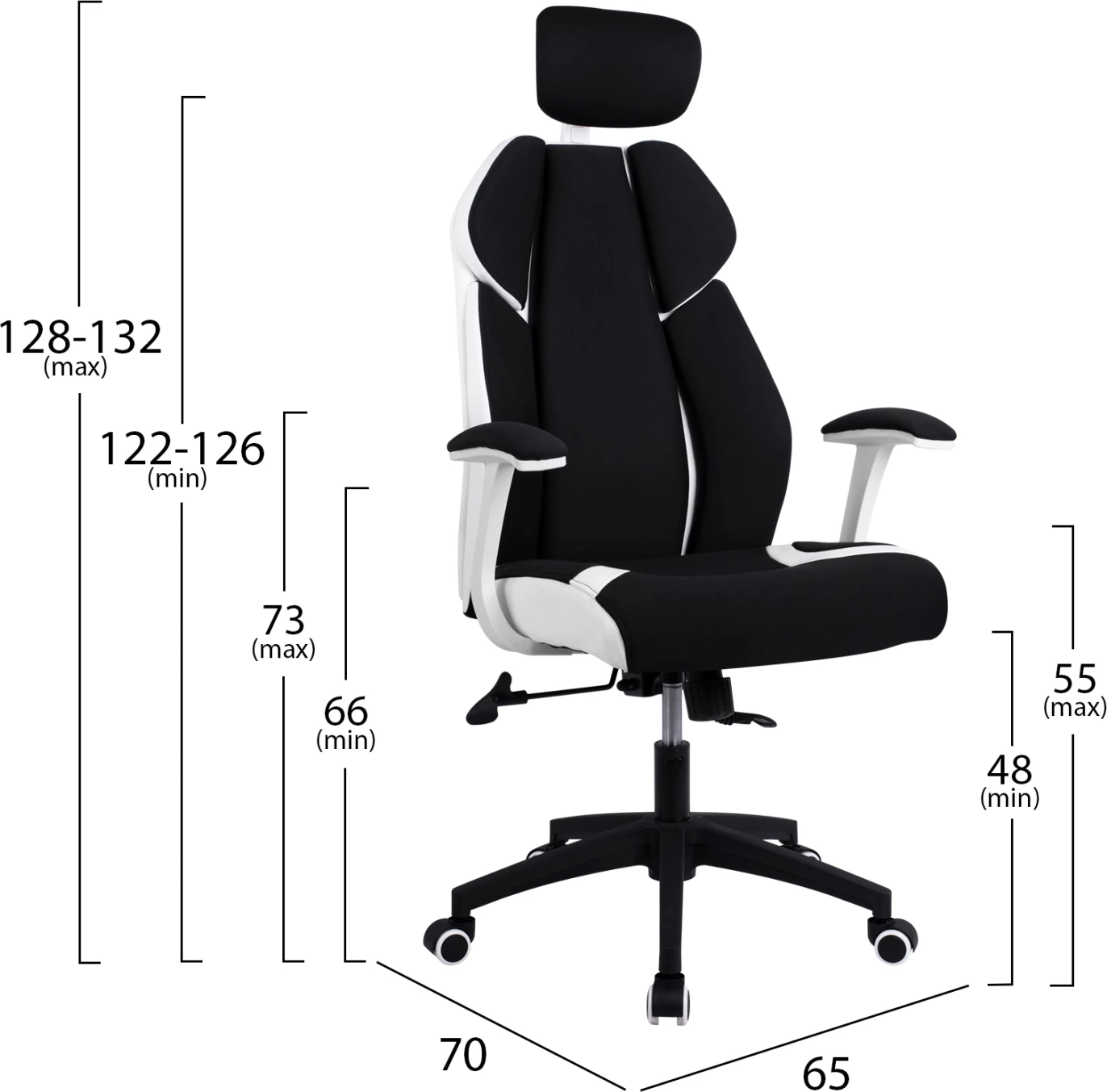 Pisarniški stol za managerje FH1086.02 v črno-beli barvi 65x70x128-132