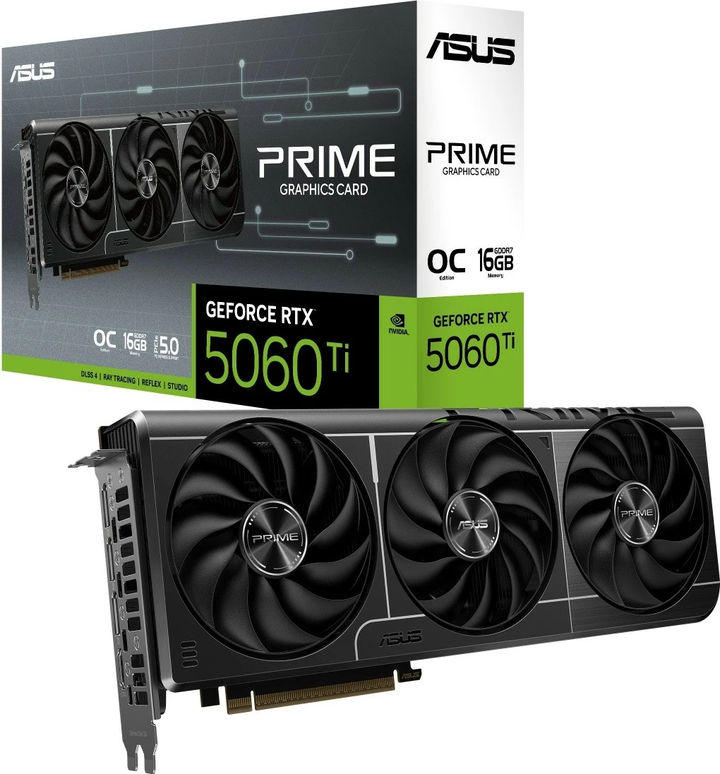 Grafična kartica GeForce RTX 5060 Ti Prime OC, Asus, 16GB GDDR7, 128-bit, 3x DisplayPort/HDMI, črna