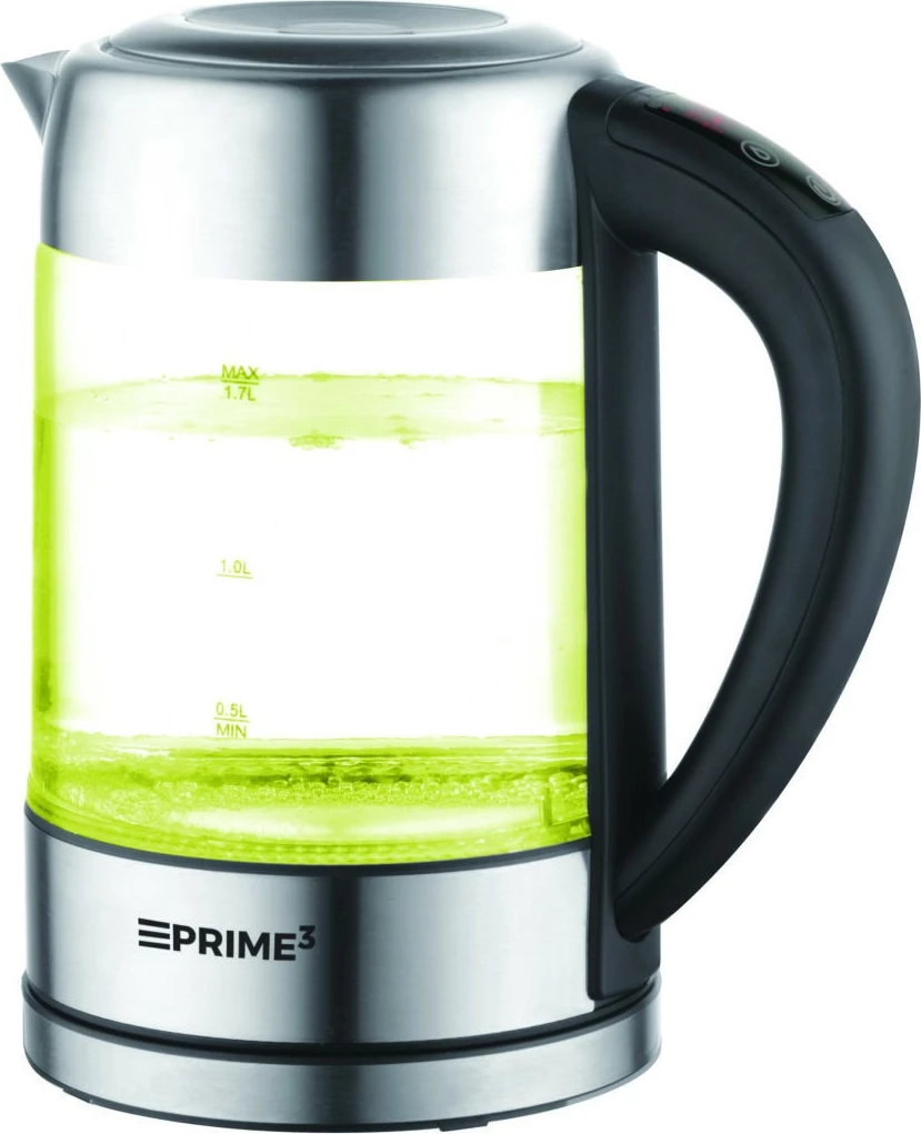 Električni grelnik vode PRIME3 SEK81, 1,7 L, 2200 W, steklo, nadzor temperature, črn/inox
