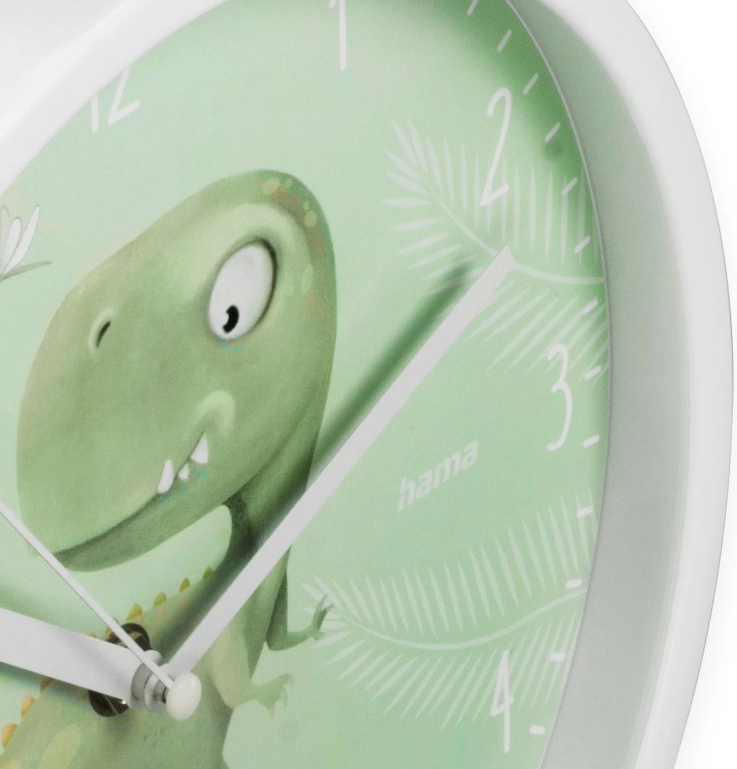 Stenska ura za otroke, dinosaur, Hama 185897, analogna, 25 cm, bela/zelena
