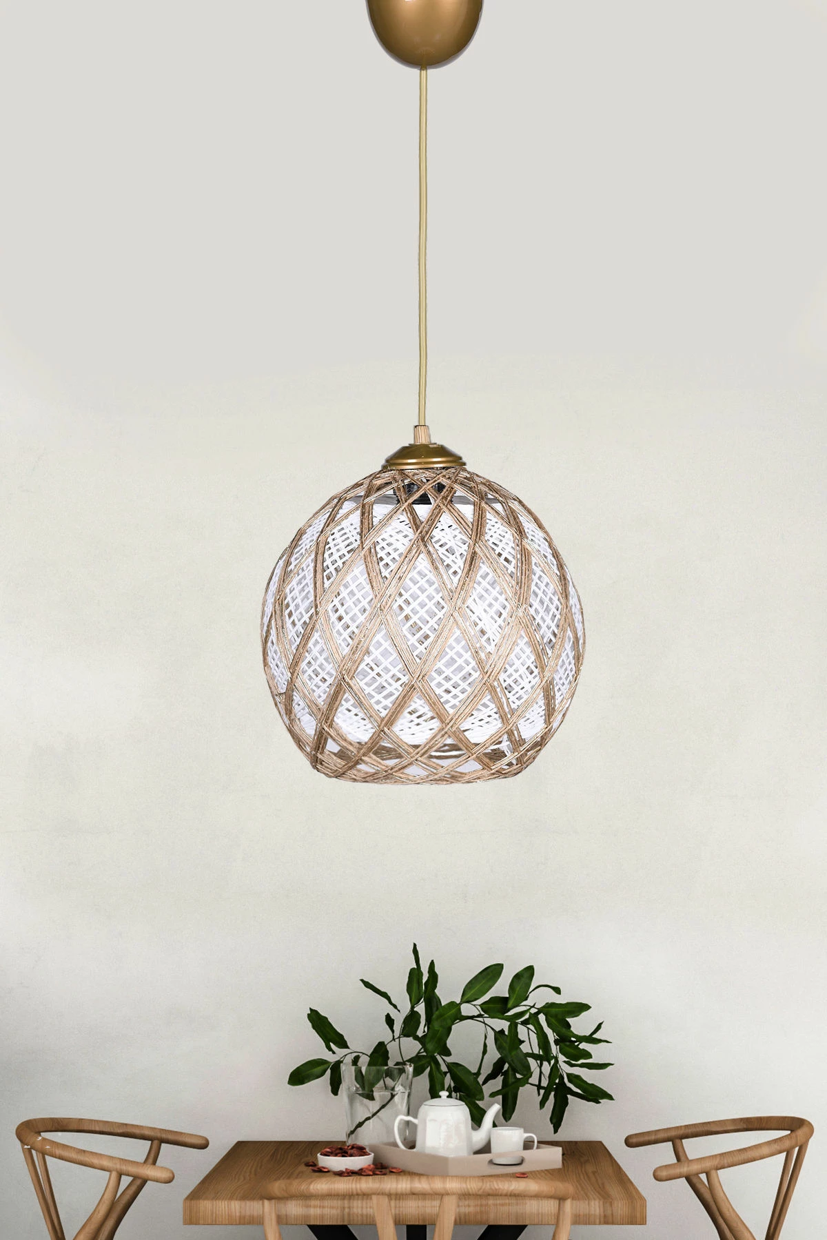 Stropna svetilka, Opviq HM024, plastična, bombažni senčnik, bela in srebrna, 22×54 cm