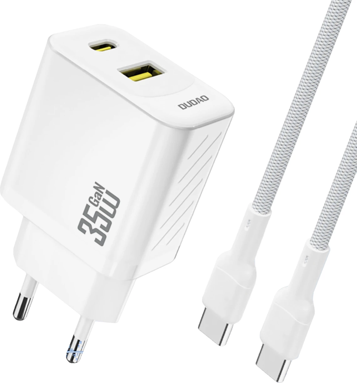 Stenski polnilec z USB-C kablom, 35 W, bel, Dudao A27 MaxC