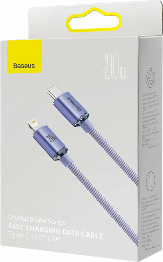 Kabel Baseus Crystal Shine Series CAJY000305, 2 m, Lightning v USB-C, 20 W, vijoličen