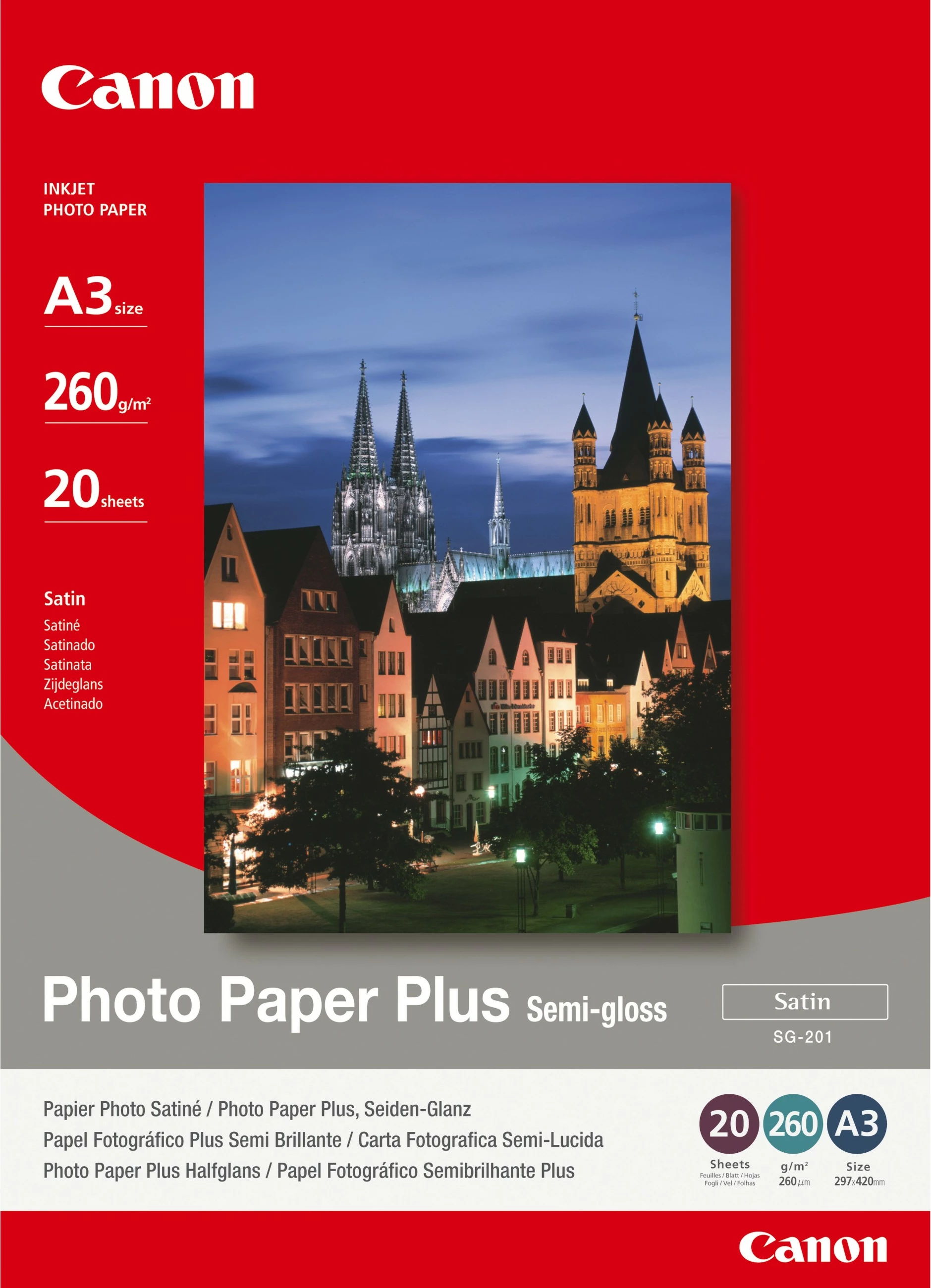 Fotografski papir Photo Paper Plus SG-201, Canon, A3, 260 g/m², 20 listov, satin