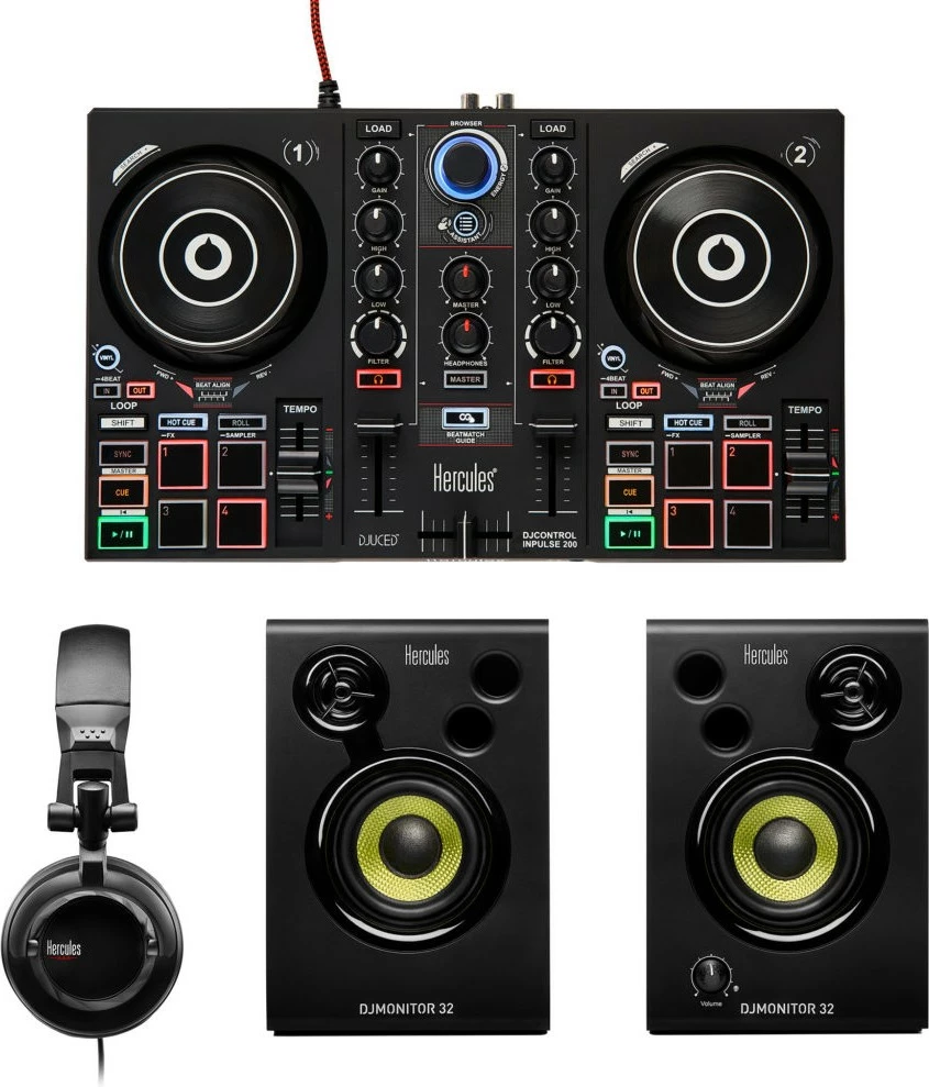 Set za DJ učenje Hercules DJ Learning Kit MK2, zvočniki, slušalke, črn