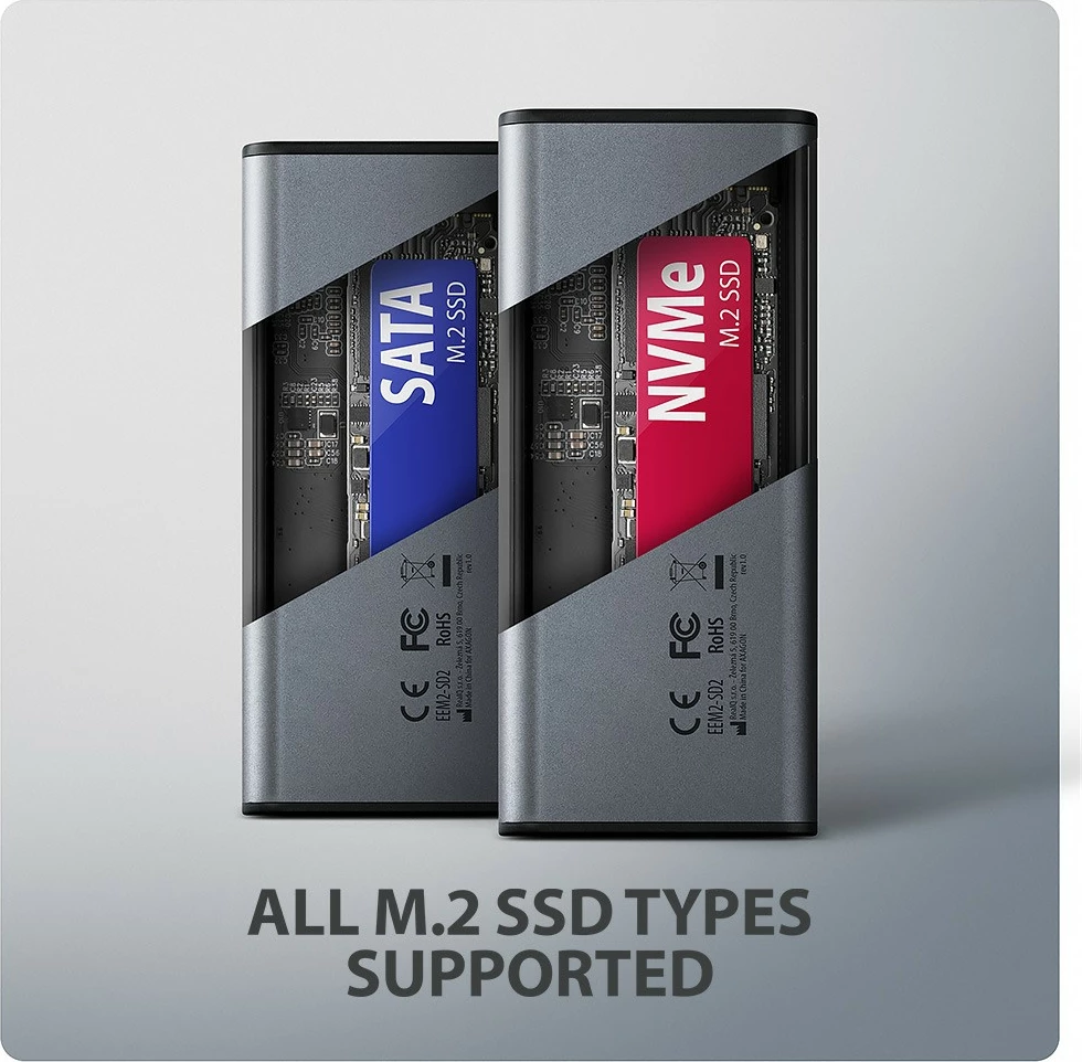 Zunanje računalniško ohišje za SSD AXAGON EEM2-SD2, M.2 NVMe/SATA, USB-A/C 3.2 Gen2, LCD zaslon, sivo Zunanje računalniško ohišje za SSD AXAGON EEM2-SD2, M.2 NVMe/SATA, USB-A/C 3.2 Gen2, LCD zaslon, sivo
