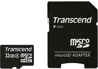 MicroSDHC kartica 32 GB, Class 4, z adapterjem — Transcend TS32GUSDHC4, črna