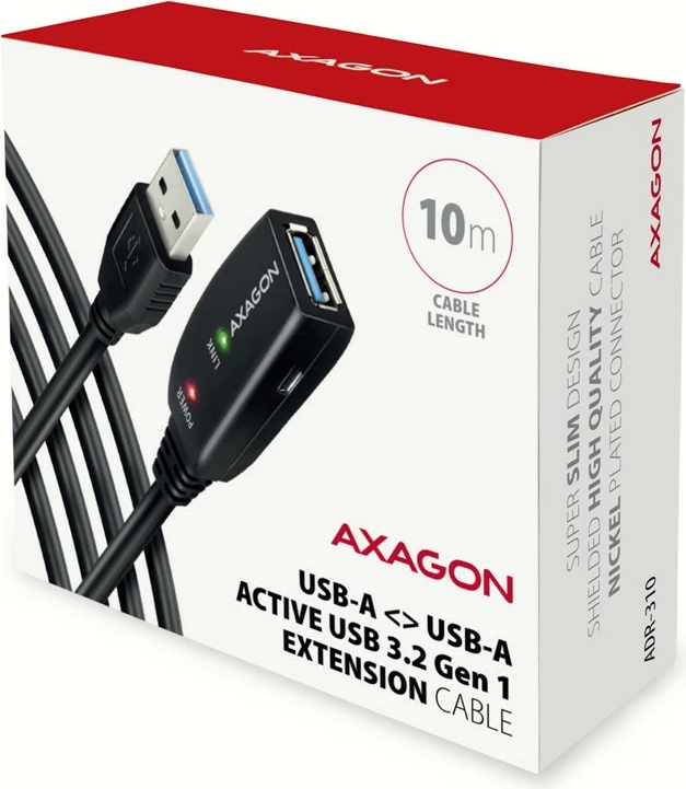 Aktivni podaljšek USB 3.2 Gen 1, 10 m, črn AXAGON ADR-310 Aktivni podaljšek USB 3.2 Gen 1, 10 m, črn AXAGON ADR-310