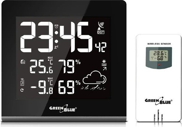 Vremenska postaja LCD Greenblue, črna/bela