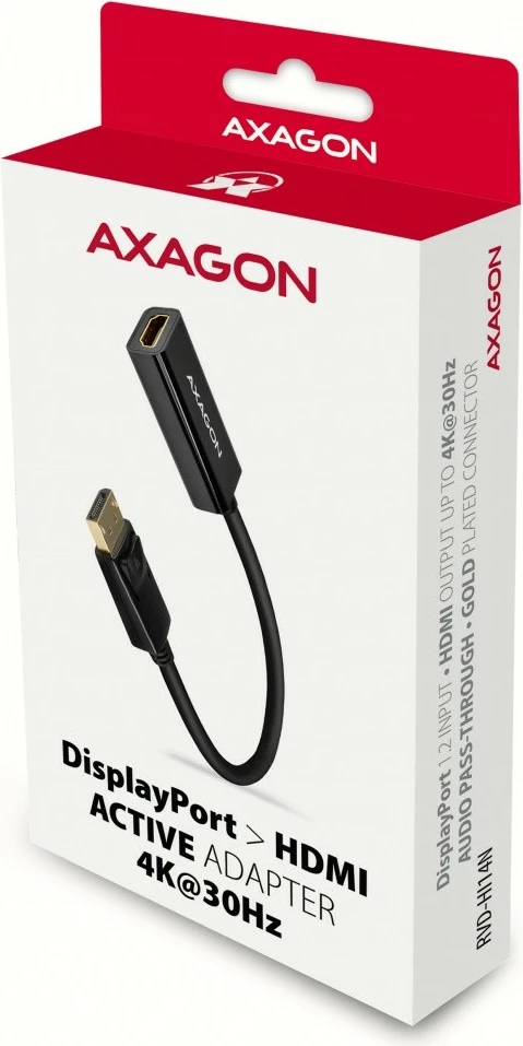 Aktivni adapter DisplayPort na HDMI AXAGON RVD-HI14N, 4K/30Hz, 18 cm, črn Aktivni adapter DisplayPort na HDMI AXAGON RVD-HI14N, 4K/30Hz, 18 cm, črn
