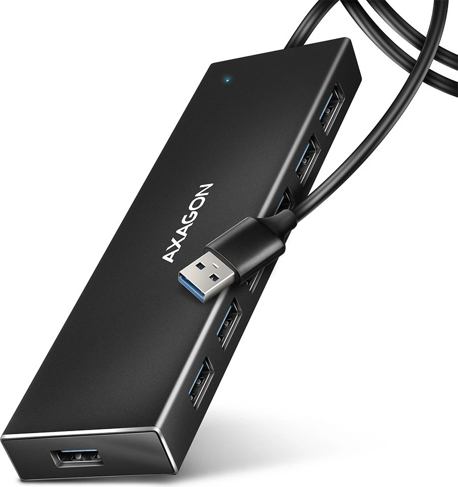 USB razdelilec z 7 vrati AXAGON HUE-F7A, USB 3.2 Gen 1, aluminij, 1 m kabel, črn