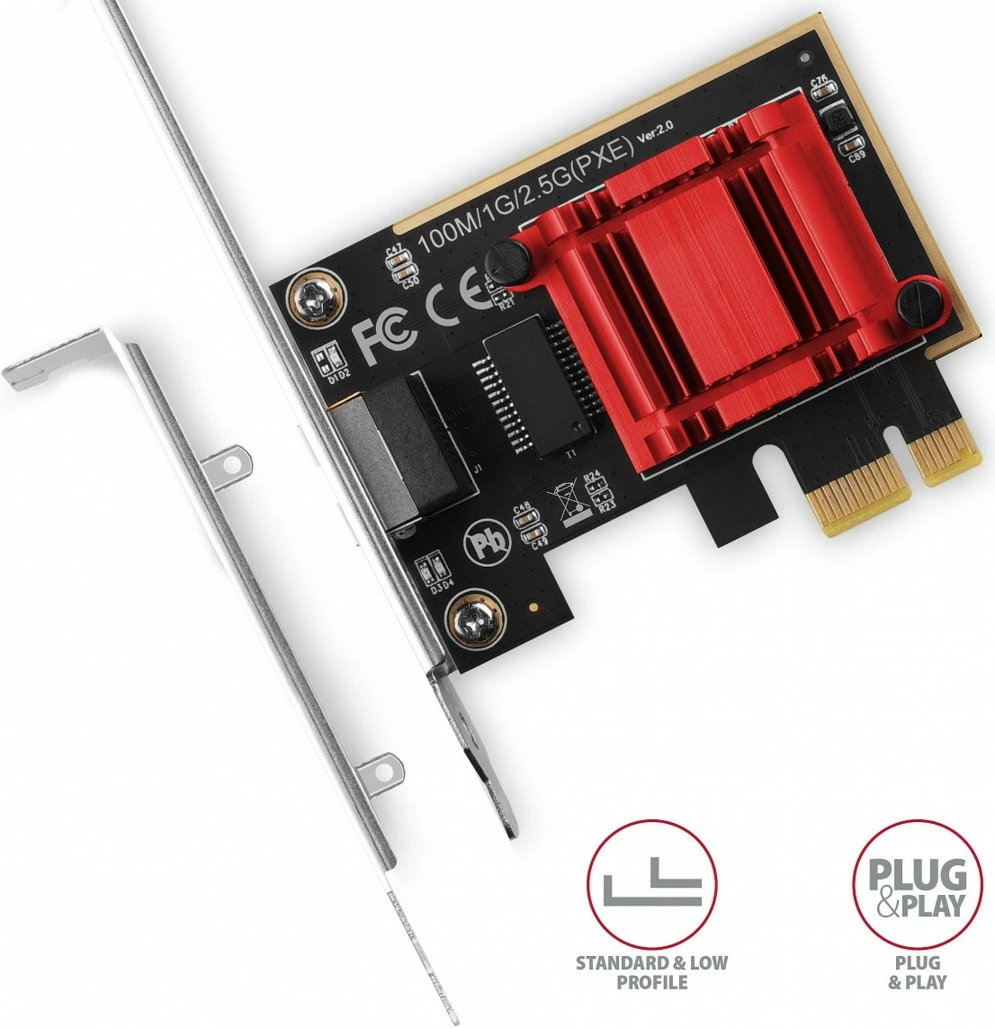 Omrežna kartica AXAGON PCEE-G25, PCIe, 2,5 Gigabit Ethernet, 1x RJ-45, Realtek RTL8125B, s standardnim in nizkoprofilnim nosilcem Omrežna kartica AXAGON PCEE-G25, PCIe, 2,5 Gigabit Ethernet, 1x RJ-45, Realtek RTL8125B, s standardnim in nizkoprofilnim nosilcem