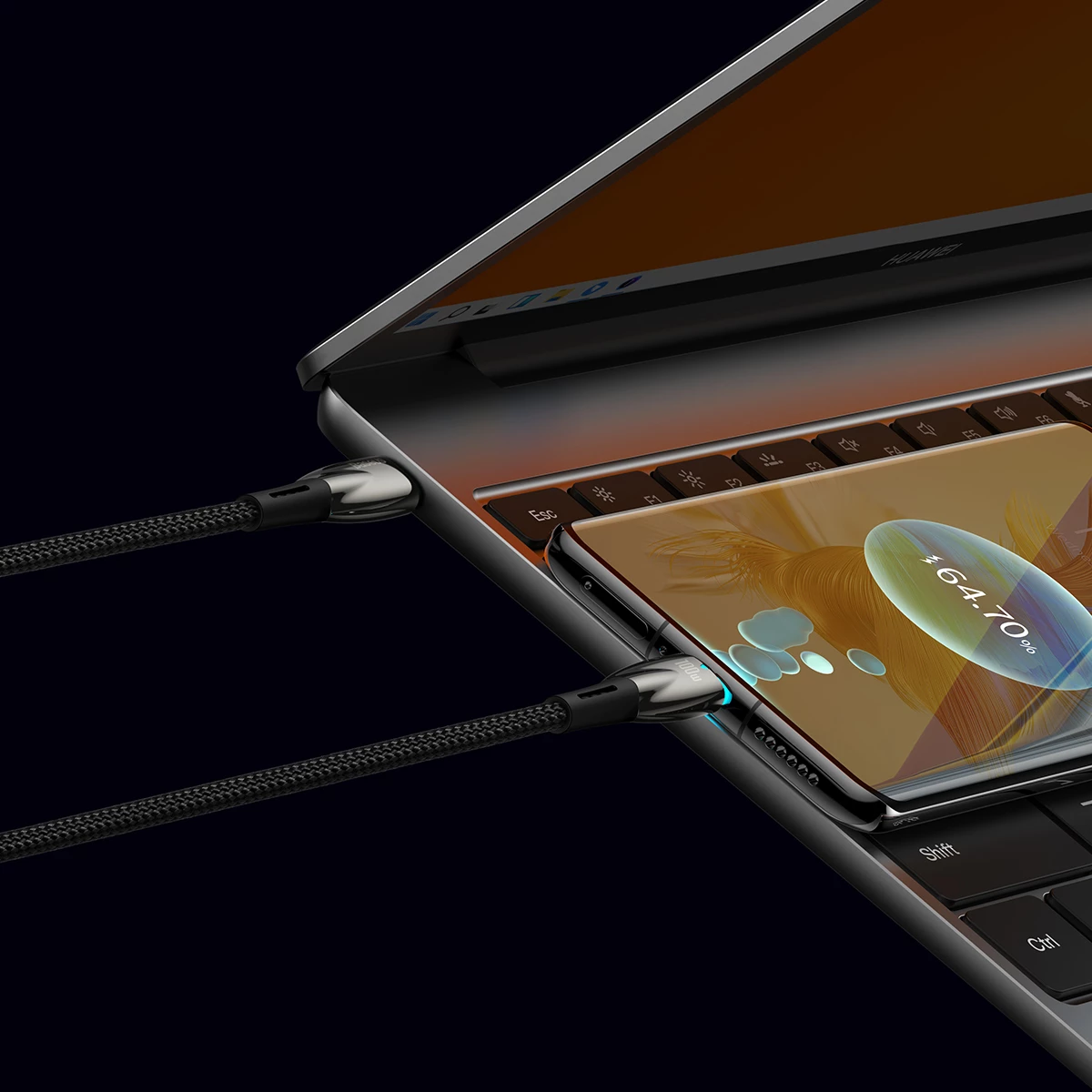 Hitri polnilni kabel Baseus Glimmer Series USB-C, 2 m, 100 W, 480 Mbps, črn