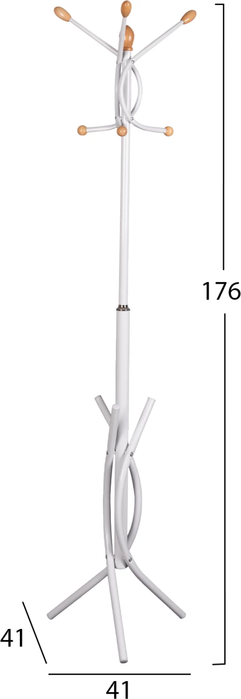 Samostoječi obešalnik FH9575.02 kovinski v beli barvi - 7 obešalnih mest 41x41x176H cm