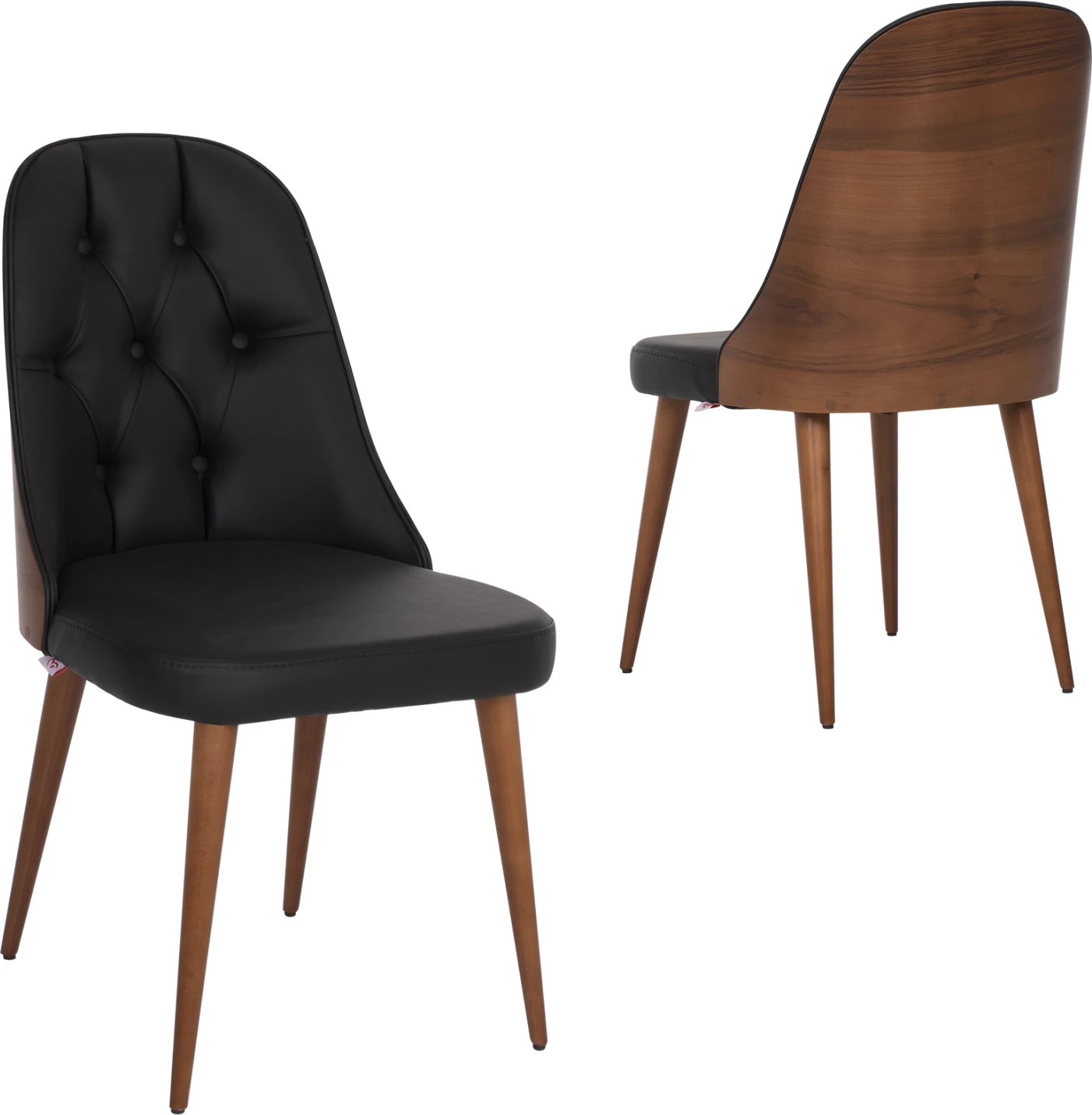 Profesionalni jedilni stol ESTRELLA FH9270.41 črna PU in leseno naslonjalo v barvi oreha 47x60x92H cm, set 2 kosov