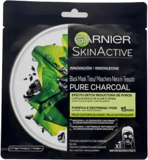 Maska za obraz Garnier SkinActive Black Mask Tissu Pure Charcoal, 1 kos