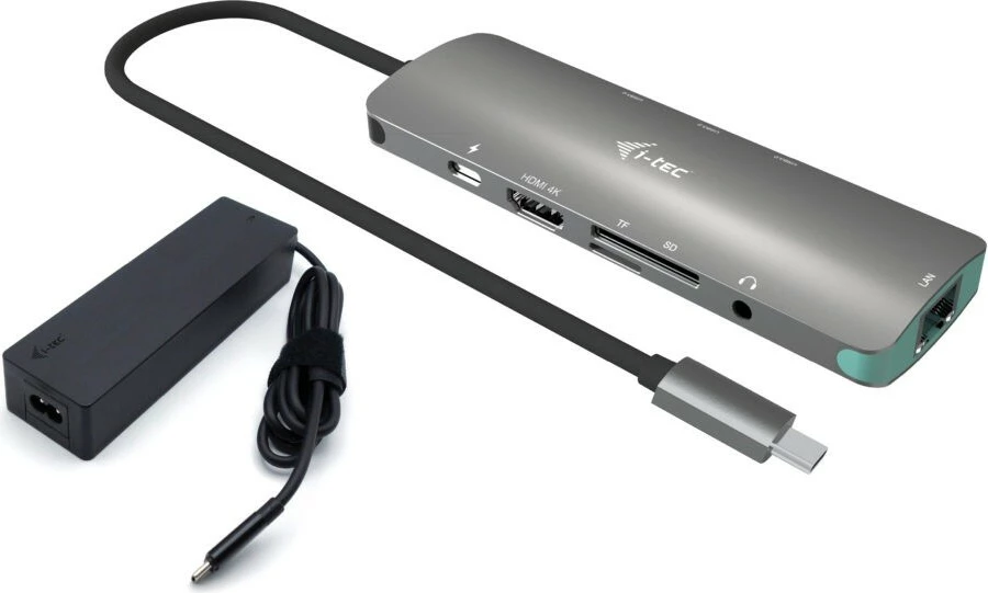 Docking postaja s HDMI 4K, LAN, USB-C, polnilec 100W, kovina, črno/siva — i-tec C31NANOLANPD100