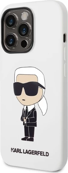 Silikonski ovitek Ikonik Karl Lagerfeld za iPhone 14 Pro 6,1", bel
