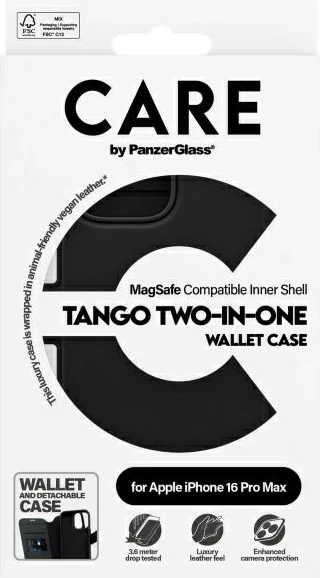 Zaščitni ovitek PanzerGlass CARE Tango 2in1 z MagSafe za iPhone 16 Pro Max, črn
